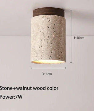 LED Plafondlamp Japanse Stijl – Ronde Opbouwlamp van Steen en Hout – Minimalistische LED Binnenverlichting 220V