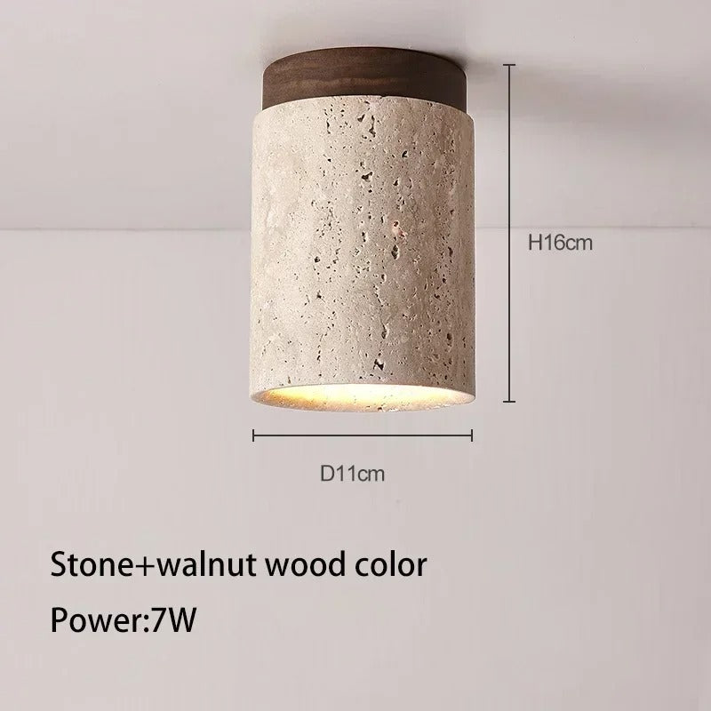 LED Plafondlamp Japanse Stijl – Ronde Opbouwlamp van Steen en Hout – Minimalistische LED Binnenverlichting 220V