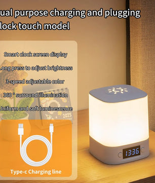 Oplaadbare LED Bureaulamp met Klok – Touch Nachtlamp met Timer en 3 Lichtkleuren voor Slaapkamer en Kinderkamer