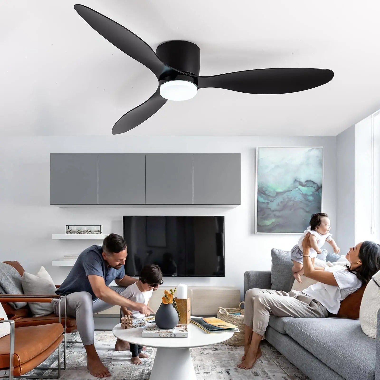 Minimalistische Plafondventilator met LED – Scandinavisch Modern Design met Afstandsbediening, 6 Snelheden en Stille DC-Motor voor Woonkamer en Slaapkamer