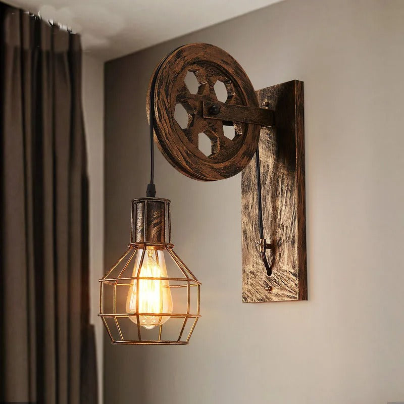 Vintage Industriële Wandlamp – Retro Katrol Wandverlichting van Metaal – LED Wandlamp voor Woonkamer en Slaapkamer