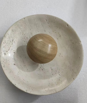 Moderne Natuursteen Wandlamp 25 cm – Sfeervolle Blaker met Donker Houten Basis – Luxe Wandverlichting voor Foyer, Eetkamer en Slaapkamer