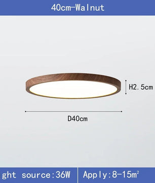 Ultradunne Ronde LED Plafondlamp met Houtnerf – Walnootlook – 24W Ø30 cm – Driekleurig Licht voor Woonkamer en Slaapkamer