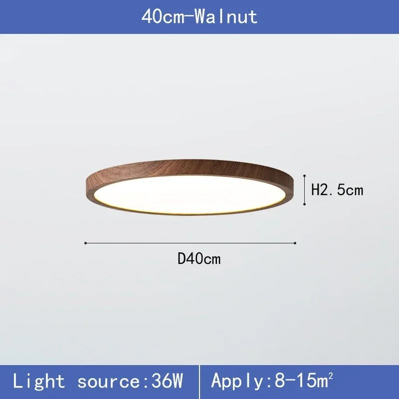 Ultradunne Ronde LED Plafondlamp met Houtnerf – Walnootlook – 24W Ø30 cm – Driekleurig Licht voor Woonkamer en Slaapkamer