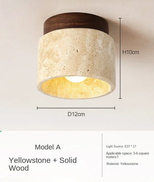 Japanse Stijl LED Plafondlamp – Ronde Opbouwlamp van Steen en Hout – Minimalistische LED Binnenverlichting voor Woonkamer en Gang