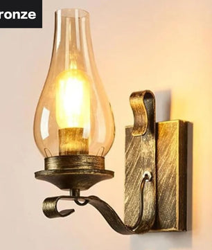 Retro Industriële Wandlamp van IJzer en Glas – Vintage Kerosine Stijl Wandlamp met E27 Fitting voor Café, Hotel, Slaapkamer en Loft