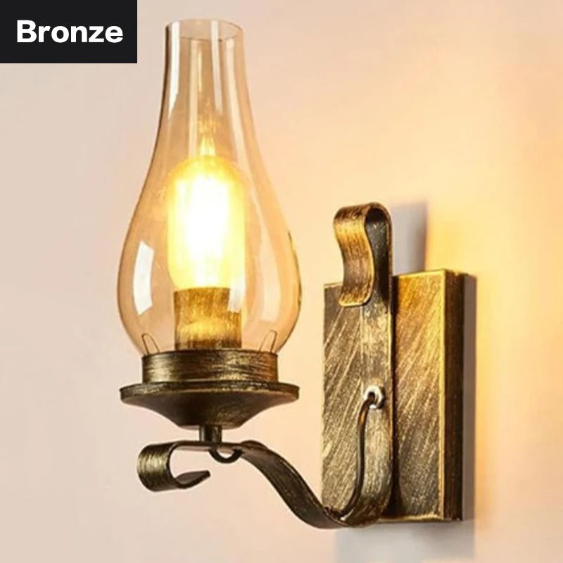 Retro Industriële Wandlamp van IJzer en Glas – Vintage Kerosine Stijl Wandlamp met E27 Fitting voor Café, Hotel, Slaapkamer en Loft