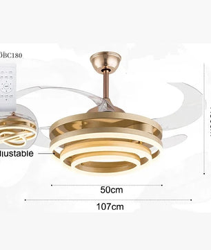 Nordic LED Plafondventilator 42 inch – Moderne Ventilatorlamp met Intrekbare Bladen, Kristalafwerking en Afstandsbediening – Stil en Dimbaar voor Woonkamer en Slaapkamer