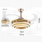 Nordic LED Plafondventilator 42 inch – Moderne Ventilatorlamp met Intrekbare Bladen, Kristalafwerking en Afstandsbediening – Stil en Dimbaar voor Woonkamer en Slaapkamer