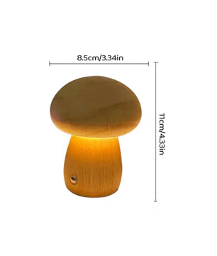 Houten Paddenstoel Nachtlampje – Oplaadbare Touch LED Tafellamp met Traploos Dimmen en 3 Lichtkleuren