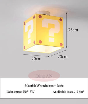 Gele Vraagteken Plafondlamp – Creatieve Kinderkamerlamp van Stof en Smeedijzer – E27 – 3 Lichtkleuren, Optioneel met Afstandsbediening