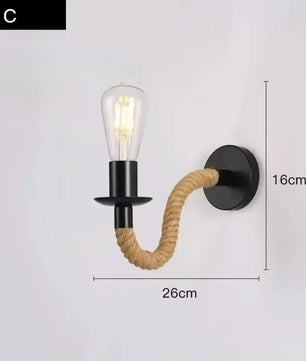 Retro Industriële Wandlamp met Henneptouw – IJzeren Wandverlichting E27 voor Woonkamer en Slaapkamer