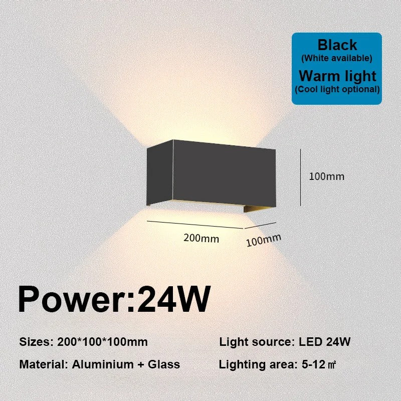 Nordic LED Wandlamp 12W of 24W – Scandinavische Aluminium Wandverlichting IP65 voor Binnen en Buiten