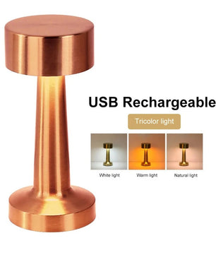 Retro Metalen Tafellamp – Oplaadbare LED Nachtlamp met Touchbediening, 3 Lichtkleuren en Dimbare Sfeerverlichting