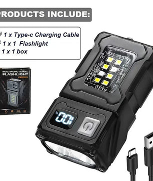 Mini USB-C Oplaadbare LED Zaklamp – Magnetisch, 180° Draaibaar & Multifunctioneel – Compacte COB Werklamp met Powerbankfunctie