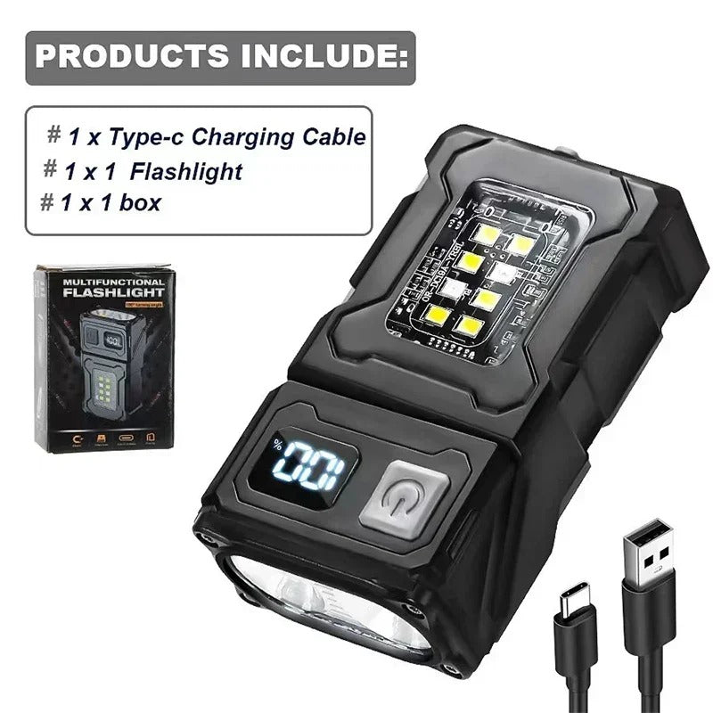 Mini USB-C Oplaadbare LED Zaklamp – Magnetisch, 180° Draaibaar & Multifunctioneel – Compacte COB Werklamp met Powerbankfunctie