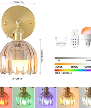 Vintage Glazen Wandlamp – Draadloos en Oplaadbaar met RGB LED – Decoratieve Wandverlichting met Afstandsbediening voor Woonkamer en Slaapkamer