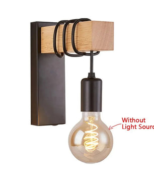 Retro Industriële Houten Wandlamp – Verstelbare E27 Wandverlichting van Hout en IJzer voor Woonkamer en Slaapkamer
