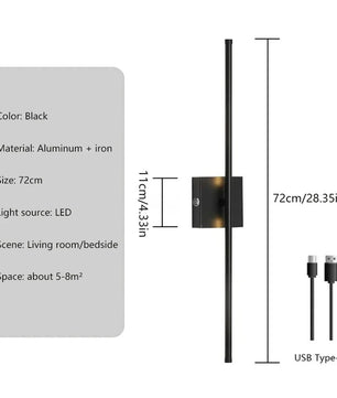Moderne Oplaadbare LED Wandlamp – Draadloze Wandverlichting met Afstandsbediening – Zwart Goud Design voor Slaapkamer en Woonkamer