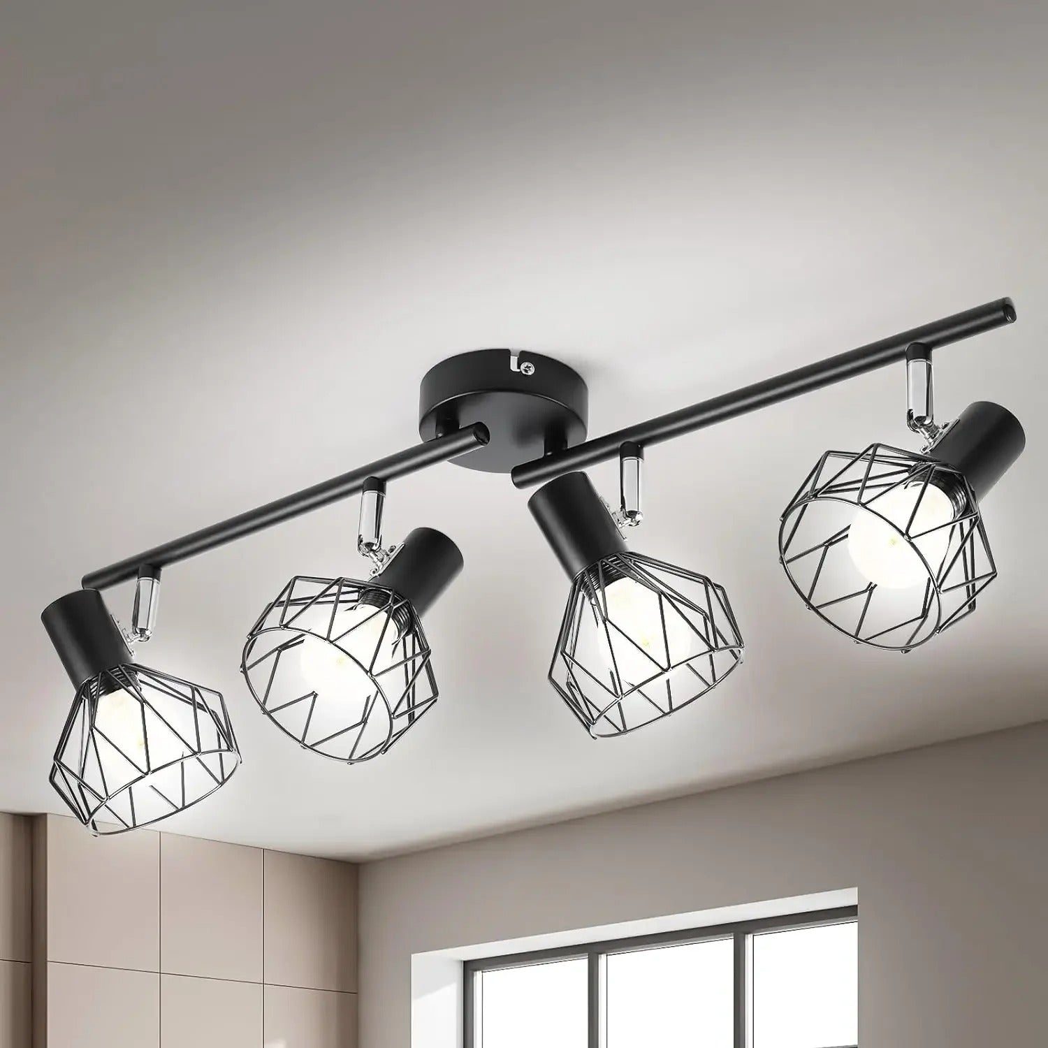 LED Spotlightset 4-Vlam Zwart – Draaibare Plafond- en Wandlamp – E14 Fitting – Inclusief 4× 6W LED Lampen