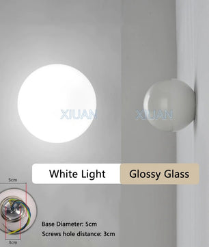 Ronde Glazen Wandlamp – Melkwitte Glazen Bol met Verborgen Basis – Moderne LED Wandverlichting voor Slaapkamer en Woonkamer