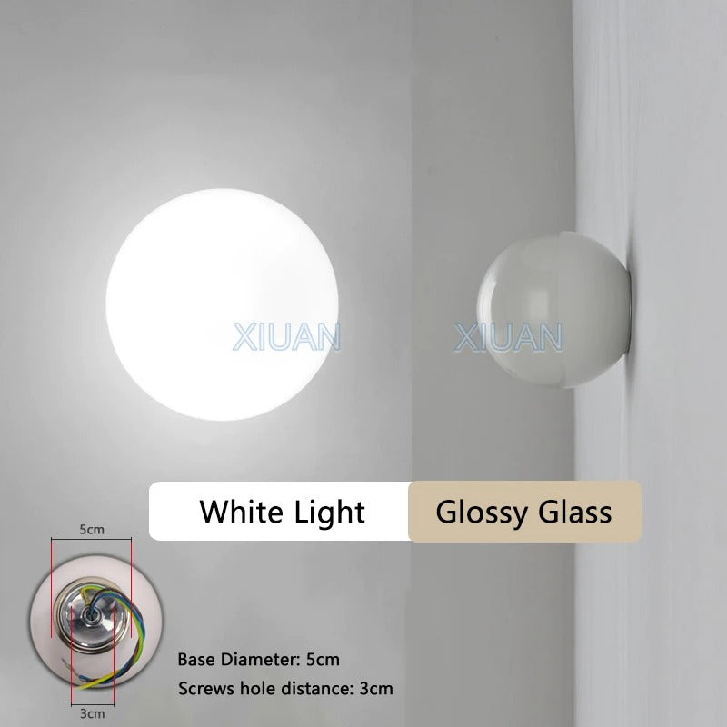 Ronde Glazen Wandlamp – Melkwitte Glazen Bol met Verborgen Basis – Moderne LED Wandverlichting voor Slaapkamer en Woonkamer