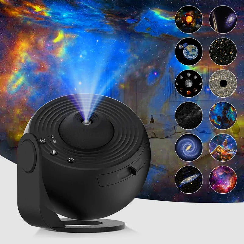Galaxy Projector 12-in-1 – HD Sterrenhemel Nachtlamp met 360° Rotatie, Verwisselbare Filmschijven & Timer