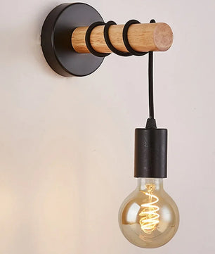 Retro Houten Wandlamp – Vintage Design met E27 Fitting – Sfeervolle Wandverlichting voor Woonkamer en Slaapkamer