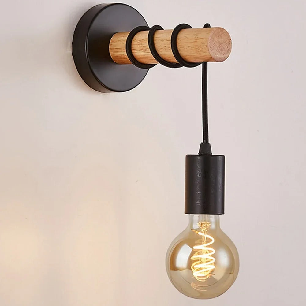 Retro Houten Wandlamp – Vintage Design met E27 Fitting – Sfeervolle Wandverlichting voor Woonkamer en Slaapkamer