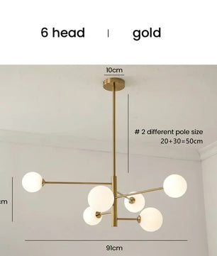 Moderne Glazen Bal Kroonluchter – Zwart Gouden LED Plafondlamp van Metaal en Mat Glas – Luxe Design voor Woonkamer, Eetkamer en Slaapkamer