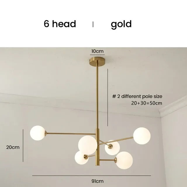 Moderne Glazen Bal Kroonluchter – Zwart Gouden LED Plafondlamp van Metaal en Mat Glas – Luxe Design voor Woonkamer, Eetkamer en Slaapkamer