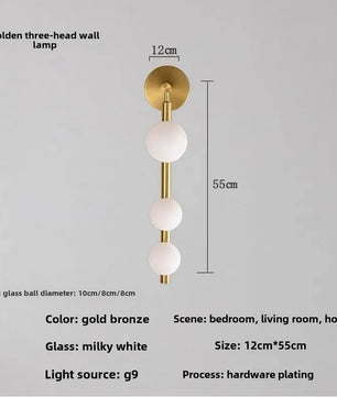 Wandlamp met Glazen Bol – Modern Design – Wit Glas met Goud of Zwart Metaal – E27 – Voor Slaapkamer, Badkamer en Hal