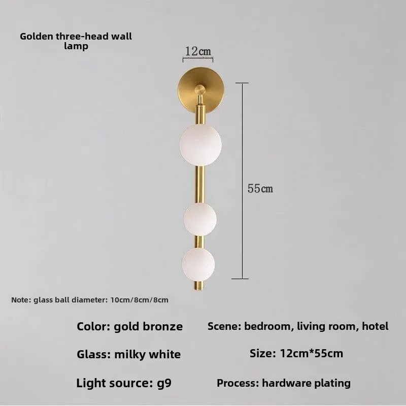 Wandlamp met Glazen Bol – Modern Design – Wit Glas met Goud of Zwart Metaal – E27 – Voor Slaapkamer, Badkamer en Hal