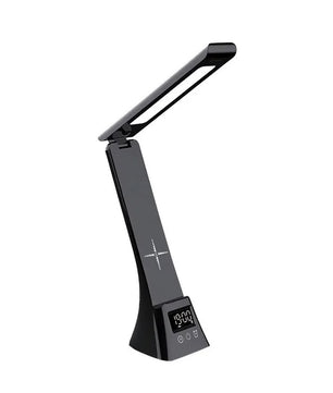 Multifunctionele LED Bureaulamp – Dimbaar met Draadloze Oplader, USB-Poort en Digitale Klok – 3 Lichtkleuren