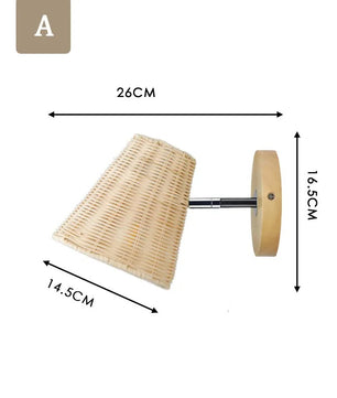 Retro Rotan Wandlamp – Handgeweven Bohemian Wandverlichting met Schakelaar en LED