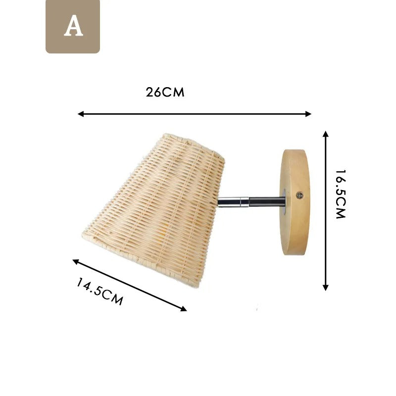 Retro Rotan Wandlamp – Handgeweven Bohemian Wandverlichting met Schakelaar en LED