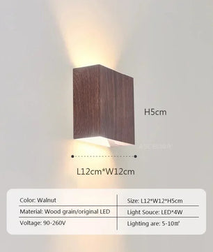 Nordic Houten LED Wandlamp – Vierkante Scandinavische Wandverlichting voor Slaapkamer en Hal