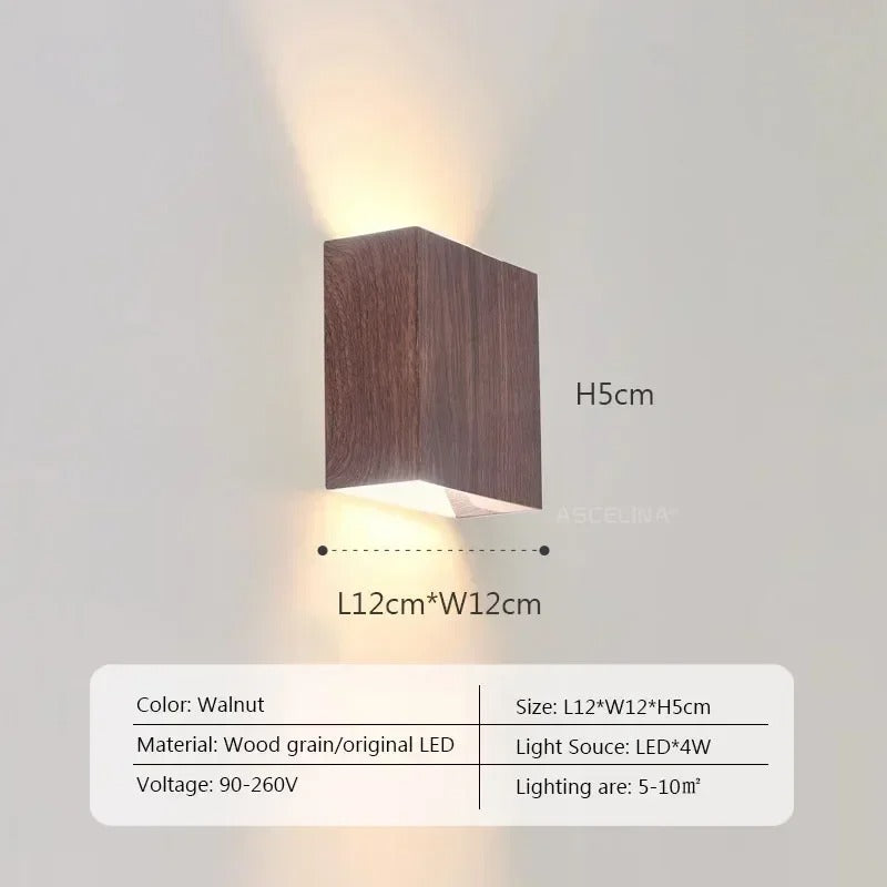 Nordic Houten LED Wandlamp – Vierkante Scandinavische Wandverlichting voor Slaapkamer en Hal