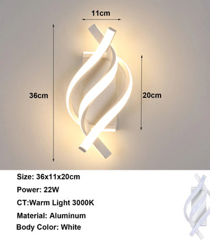 Moderne LED Wandlamp 22W – Witte Aluminium Wandkandelaar met Spiraal Design – Warm Wit 3000K voor Interieur