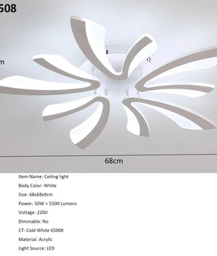 Moderne LED Plafondlamp 50W – V-Vormige 5-Kops Designlamp – Acryl – Neutraal of Koud Wit – 5625 Lumen