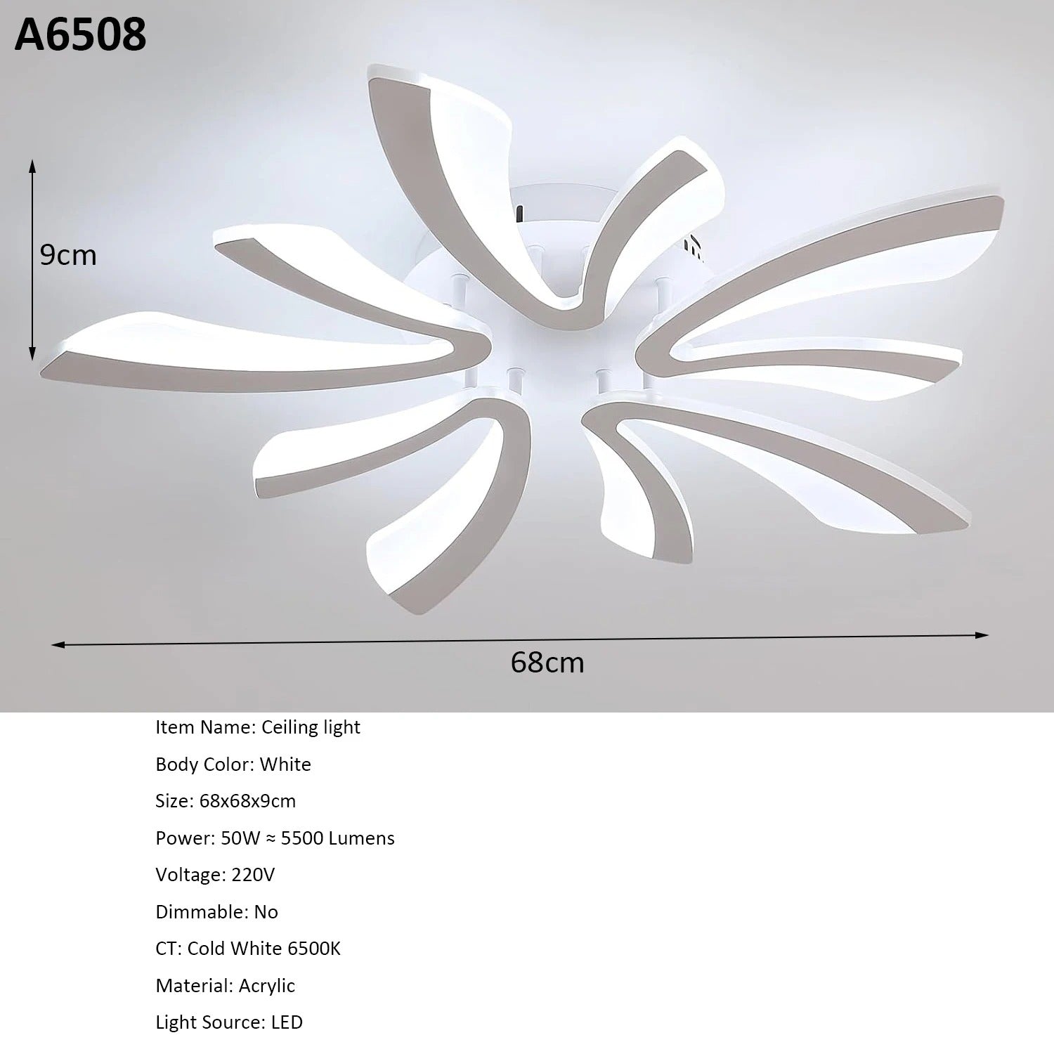 Moderne LED Plafondlamp 50W – V-Vormige 5-Kops Designlamp – Acryl – Neutraal of Koud Wit – 5625 Lumen