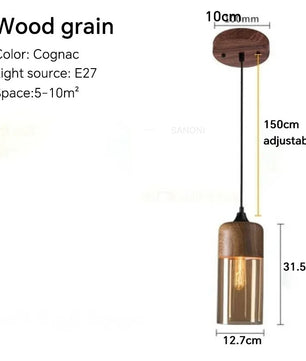 Nordic LED Hanglamp – Moderne Glas & Houten Plafondlamp voor Woonkamer, Slaapkamer & Eetkamer