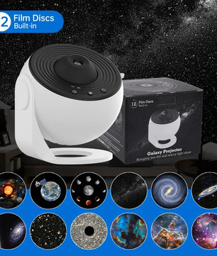 Galaxy Projector 12-in-1 – HD Sterrenhemel Nachtlamp met 360° Rotatie, Verwisselbare Filmschijven & Timer