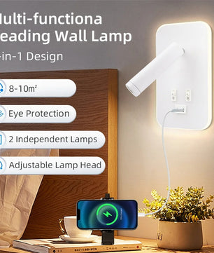 Nachtkastje Wandlamp met USB – 3-in-1 LED Leeslamp en Wandverlichting met Draaibare Spot
