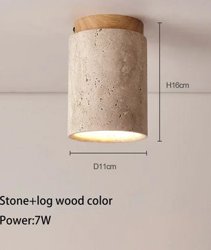 LED Plafondlamp Japanse Stijl – Ronde Opbouwlamp van Steen en Hout – Minimalistische LED Binnenverlichting 220V