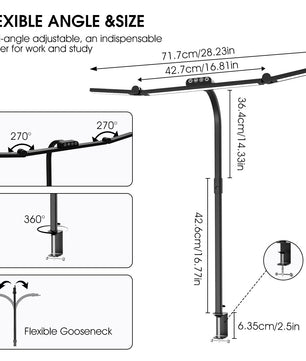 LED Bureaulamp met Klem – 24W Architect Tafellamp met 7 Gewrichten – Automatisch Dimmen, Asymmetrisch Licht en CRI>90