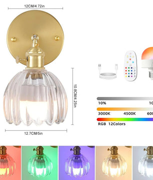 Vintage Glazen Wandlamp – Draadloos en Oplaadbaar met RGB LED – Decoratieve Wandverlichting met Afstandsbediening voor Woonkamer en Slaapkamer