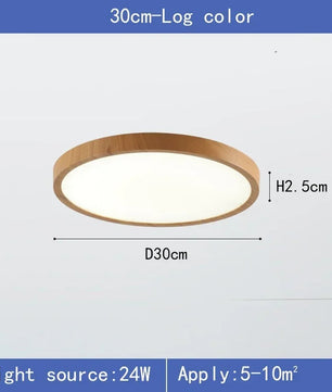 Ultradunne Ronde LED Plafondlamp met Houtnerf – Walnootlook – 24W Ø30 cm – Driekleurig Licht voor Woonkamer en Slaapkamer