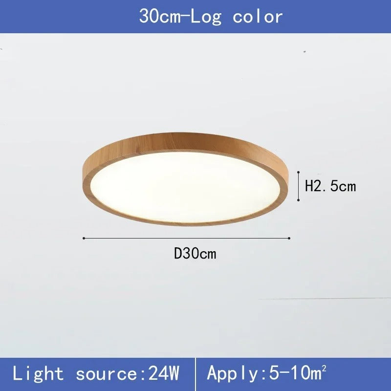 Ultradunne Ronde LED Plafondlamp met Houtnerf – Walnootlook – 24W Ø30 cm – Driekleurig Licht voor Woonkamer en Slaapkamer
