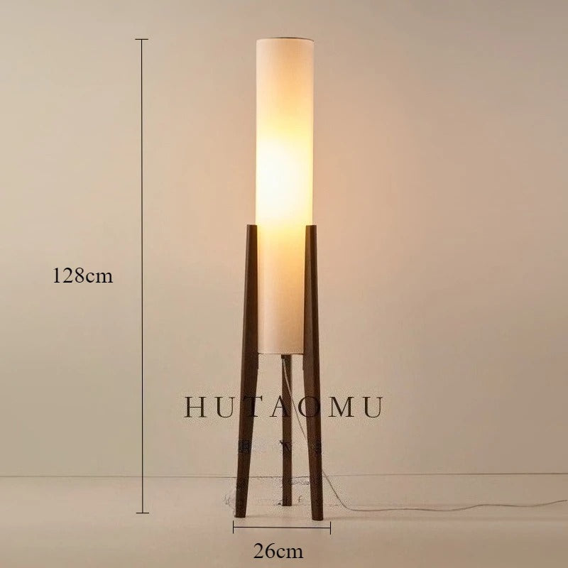 Japanse Wabi-sabi Vloerlamp van Massief Hout – Retro Staande Lamp met Stoffen Kap – Sfeervolle Hoeklamp voor Woonkamer en Slaapkamer
